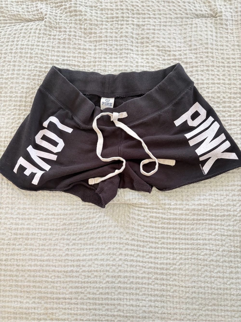 PINK Y2K Victoria's Secret Black 'PINK' & 'LOVE' Lounge Shorts with Drawstring
